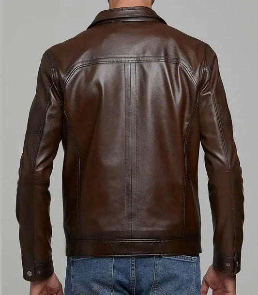 Men’s Brown Real Leather Biker Jacket – Slim Fit Motorcycle Outerwear JS JacketStreet