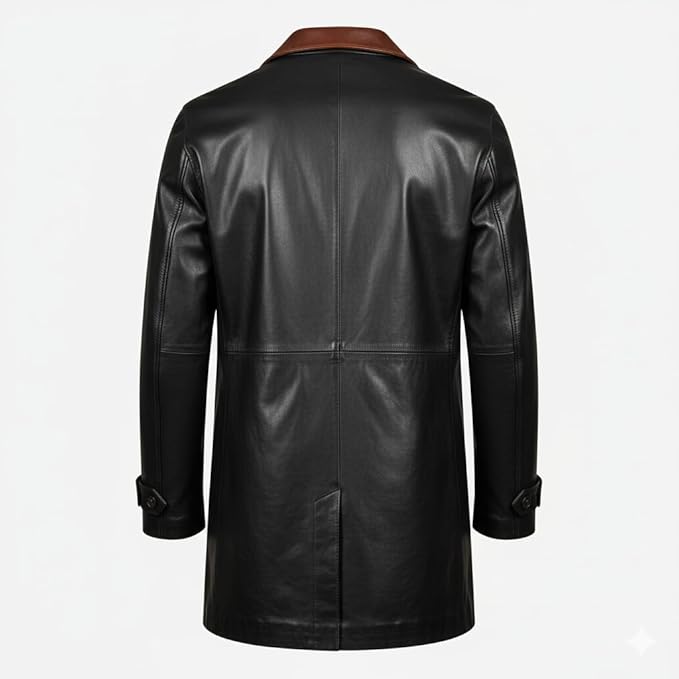JS Jacket Street Men’s Black & Brown Dual-Tone Genuine Leather Long Jacket