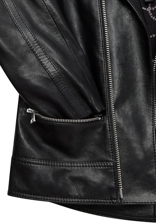 Women's Genuine Leather Biker Jacket – Slim Fit Black Moto Style with Zippered Pockets, Cropped Fit Real Leather Outerwear