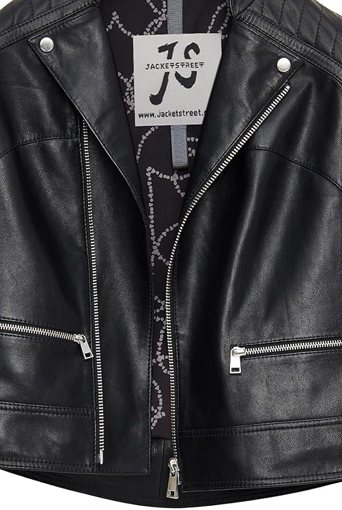 Women's Genuine Leather Biker Jacket – Slim Fit Black Moto Style with Zippered Pockets, Cropped Fit Real Leather Outerwear