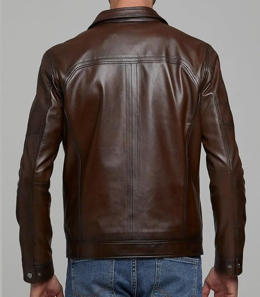 Men’s Brown Real Leather Biker Jacket – Slim Fit Motorcycle Outerwear