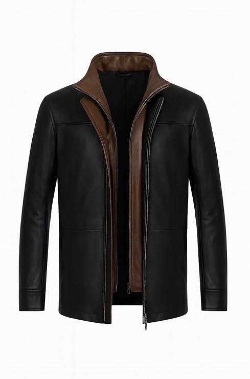 JS Jacket Street Men’s Black & Brown Dual-Tone Genuine Leather Long Jacket