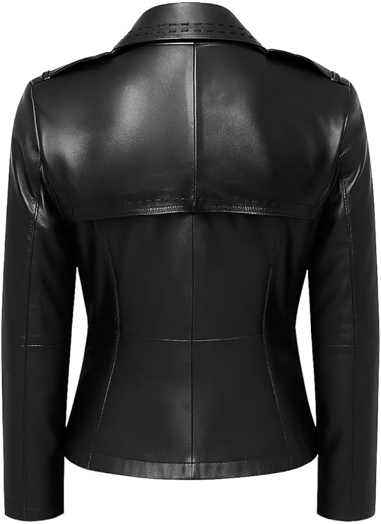 Women’s Genuine Leather Jacket – Leather Blazer with Notched Collar, Four Button Closure, Waist Pockets – Black Jacket Women